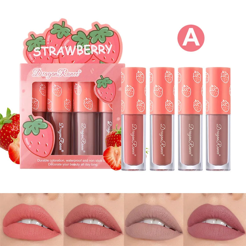 Set de 4 brillos labiales mate aterciopelados | Duraderos, antiadherentes, ligeros y suaves