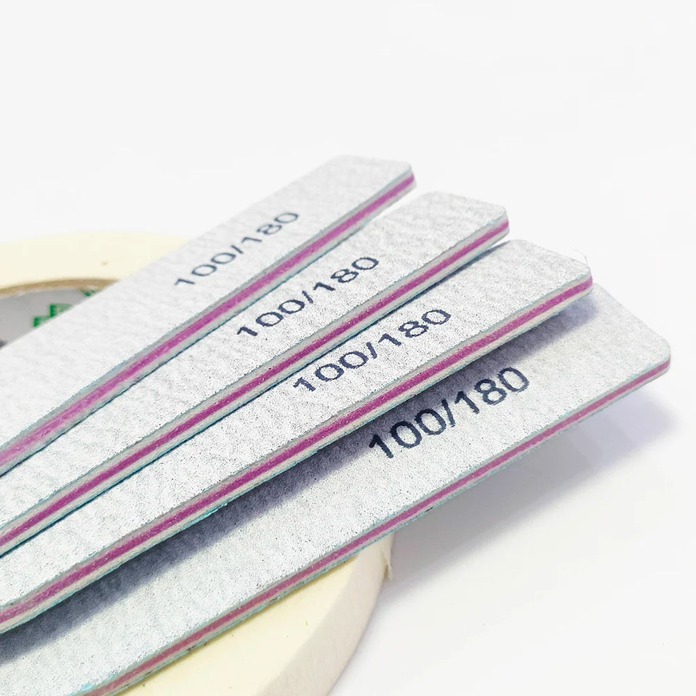 Lima de uñas profesional de media luna de grano 100/180: pulidora de doble cara para uñas lisas y brillantes.