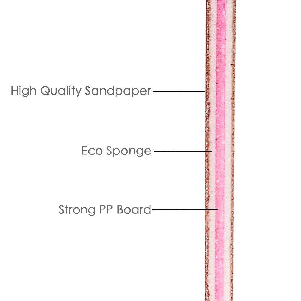 Lima de uñas profesional de media luna de grano 100/180: pulidora de doble cara para uñas lisas y brillantes.