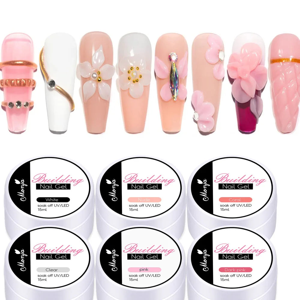 Gel transparente para extensiones de uñas (5/15 ml), esculpido 3D, aplicación en casa con luz UV/LED