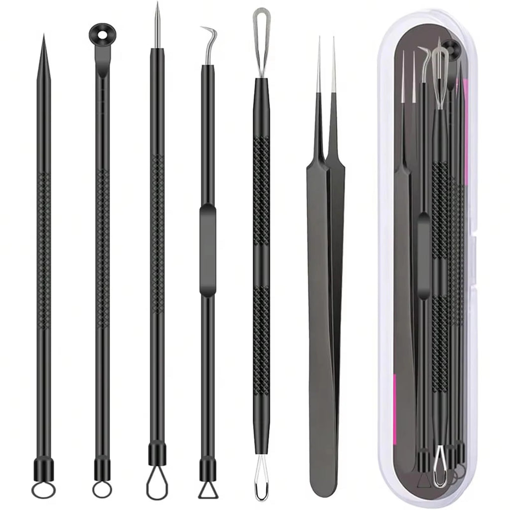 Kit de 6 herramientas para eliminar puntos negros y espinillas: extractor de acné y comedones