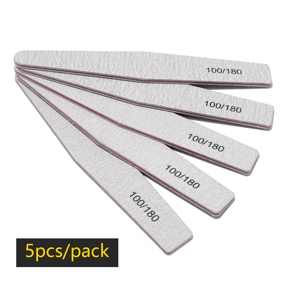 Lima de uñas profesional de media luna de grano 100/180: pulidora de doble cara para uñas lisas y brillantes.