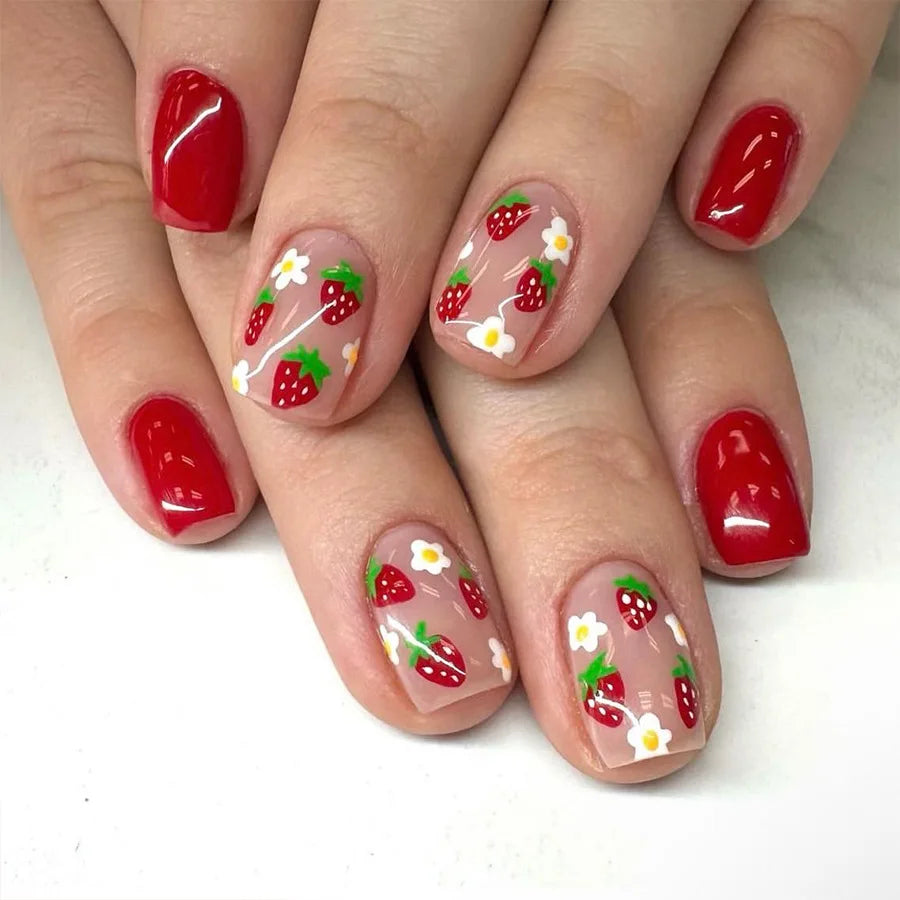 Elegantes uñas francesas a presión: 24 uñas florales rosas en forma de almendra