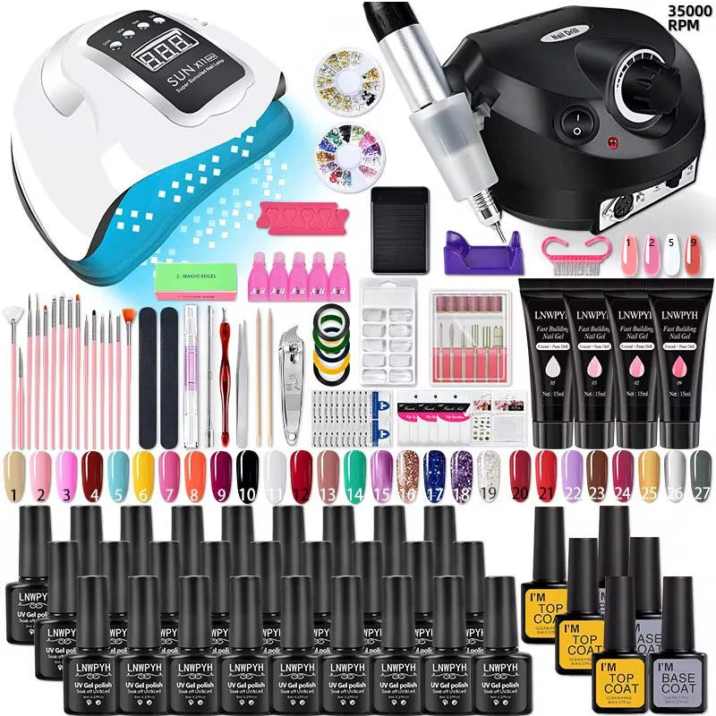 Kit completo de gel para uñas: acrílico, gel polivinílico, lámpara UV y purpurina