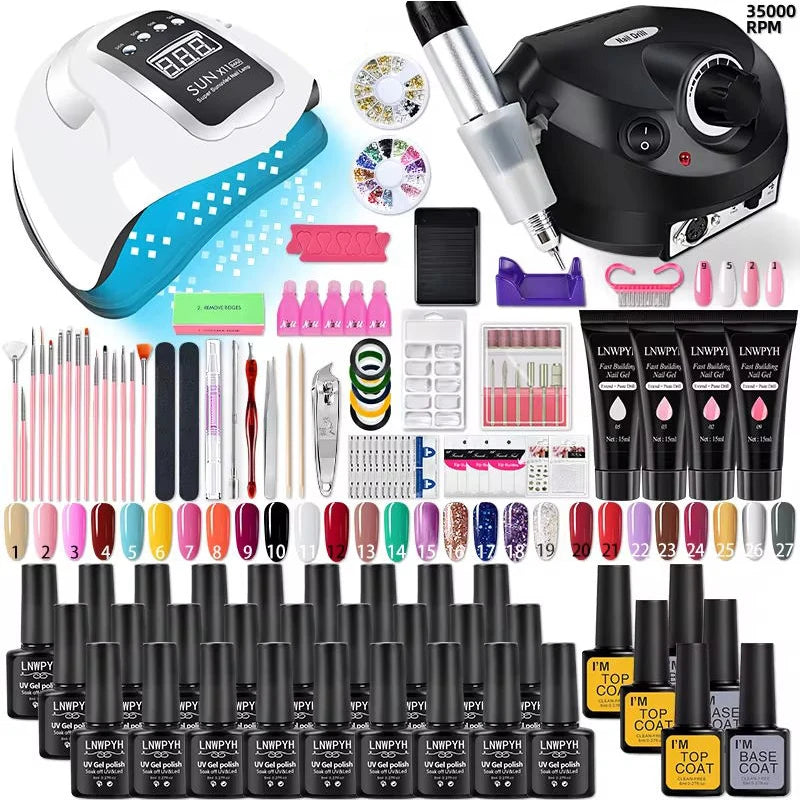 Kit completo de gel para uñas: acrílico, gel polivinílico, lámpara UV y purpurina