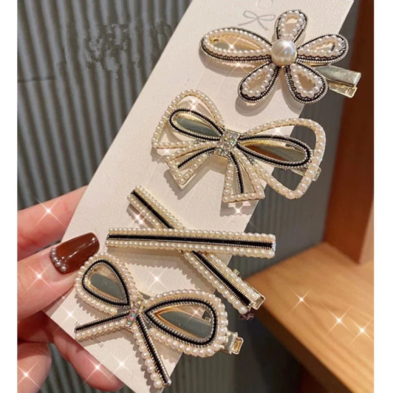 Accesorios para el cabello con perlas y flores: elegante juego de horquillas