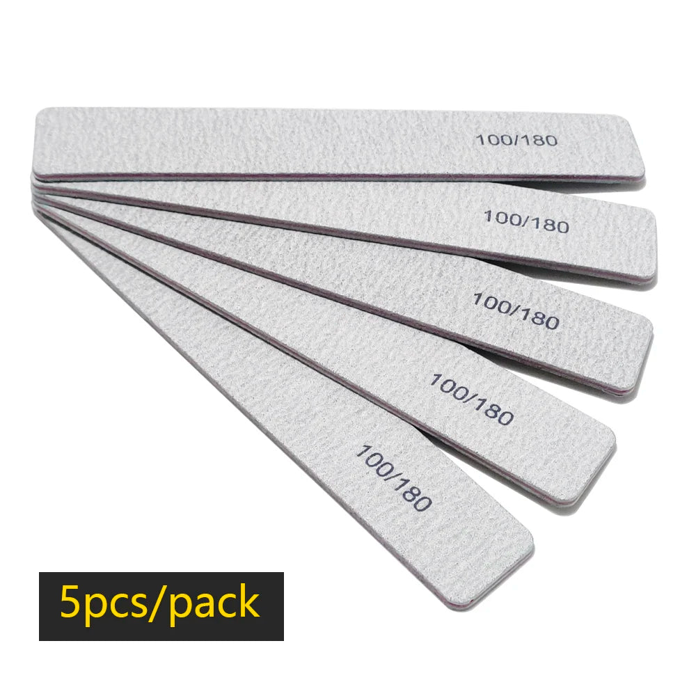 Lima de uñas profesional de media luna de grano 100/180: pulidora de doble cara para uñas lisas y brillantes.
