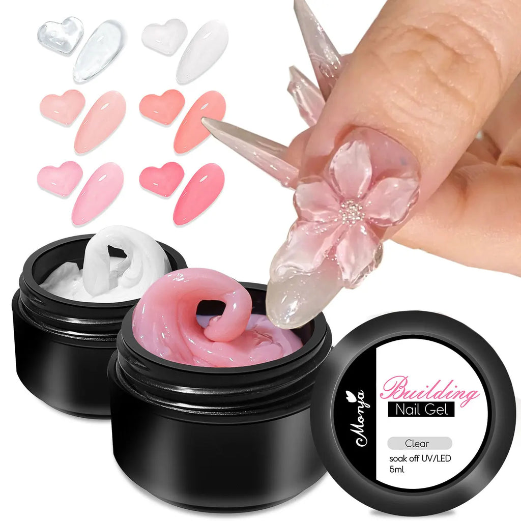 Gel transparente para extensiones de uñas (5/15 ml), esculpido 3D, aplicación en casa con luz UV/LED
