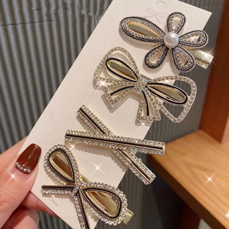 Accesorios para el cabello con perlas y flores: elegante juego de horquillas