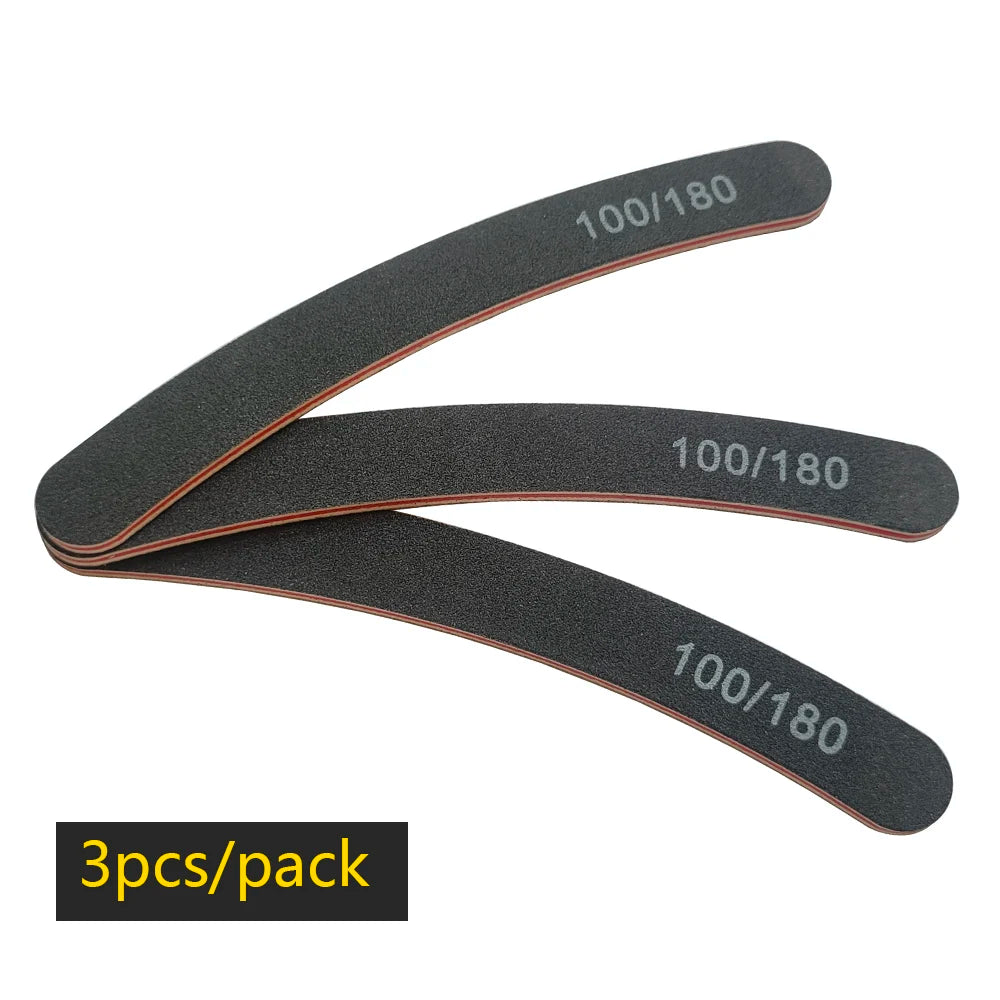 Lima de uñas profesional de media luna de grano 100/180: pulidora de doble cara para uñas lisas y brillantes.
