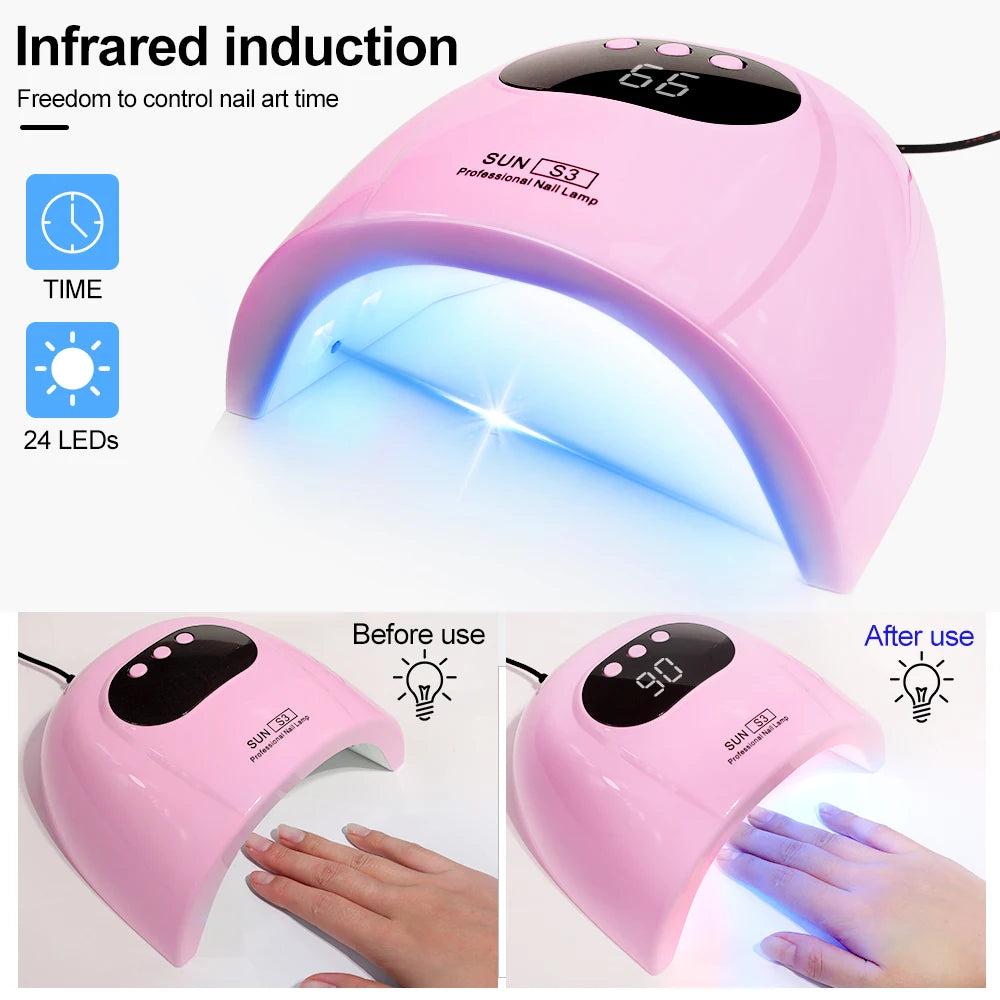 Lámpara LED UV para uñas – Secador de esmalte de gel de 24/6 W con sensor de movimiento