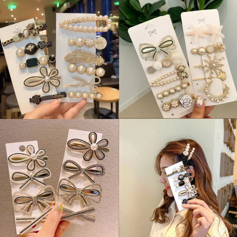 Accesorios para el cabello con perlas y flores: elegante juego de horquillas