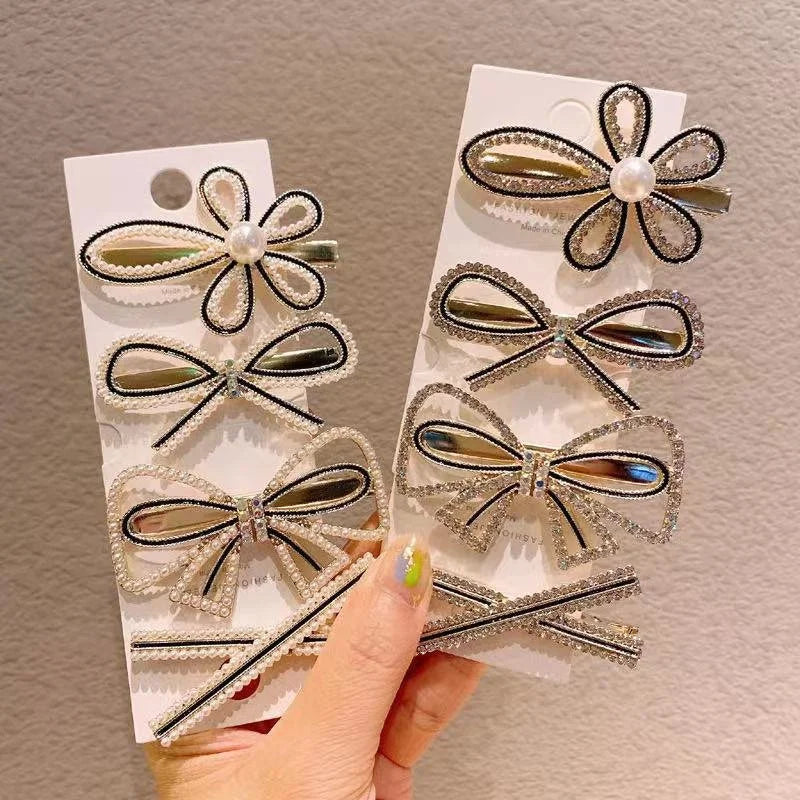 Accesorios para el cabello con perlas y flores: elegante juego de horquillas